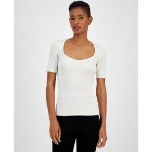 BOSS Orange Women's Faggio Ribbed Sweetheart-Neck Top Cream Size L MSRP $148